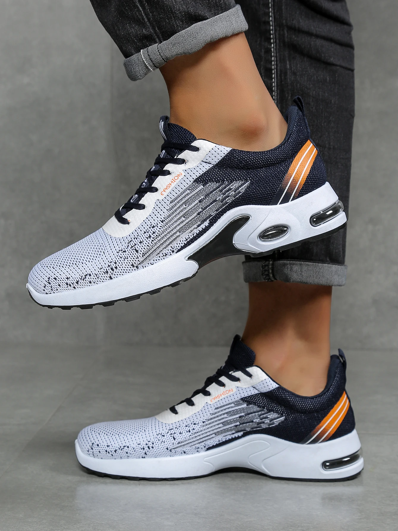 Men's Breathable Lace-Up Running Shoes, Knitted Mesh Casual Shoes, Comfortable Cushioned Sole Footwear for Daily Wear