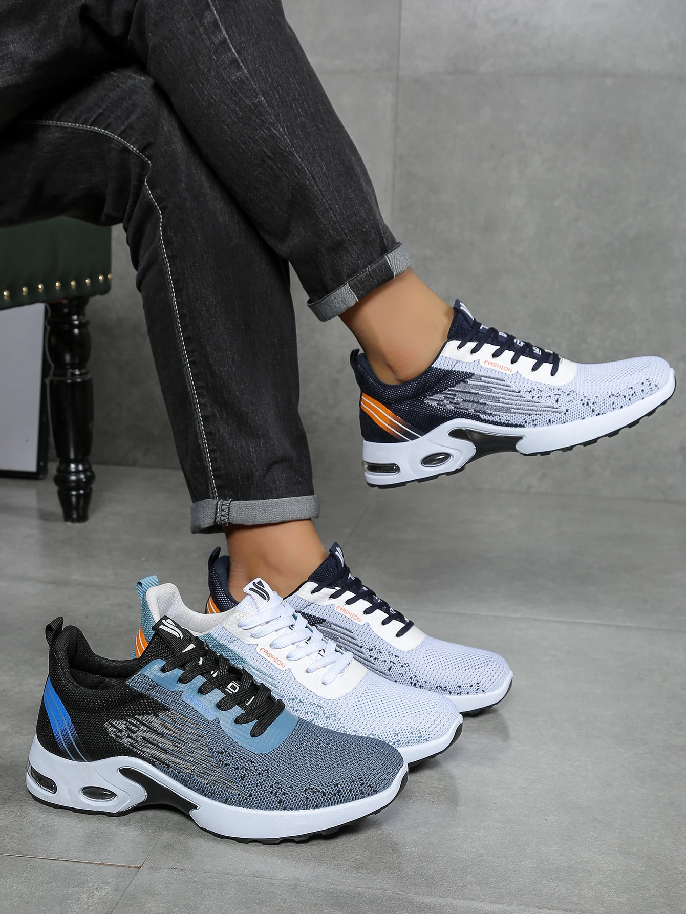Men's Breathable Lace-Up Running Shoes, Knitted Mesh Casual Shoes, Comfortable Cushioned Sole Footwear for Daily Wear