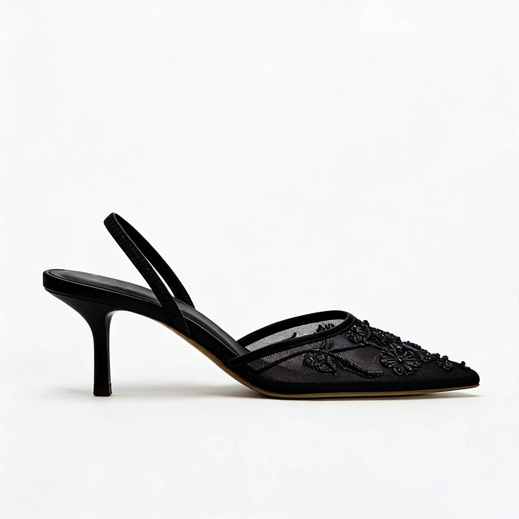 2026 Spring/Summer New Women's Shoes Champagne Chinese Embroidery Mesh Pearl Pointed High Heels Thin Heels Baotou