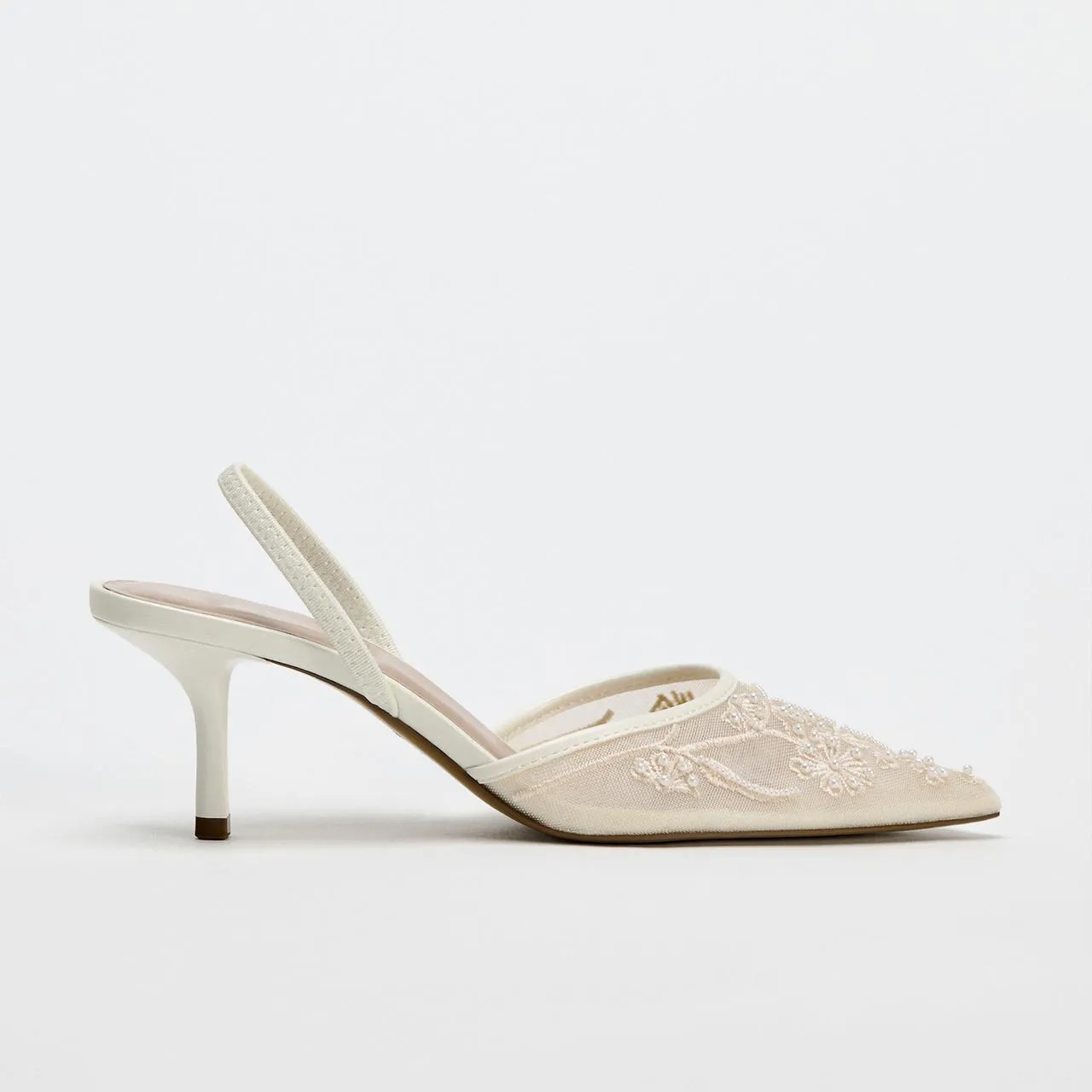 2026 Spring/Summer New Women's Shoes Champagne Chinese Embroidery Mesh Pearl Pointed High Heels Thin Heels Baotou