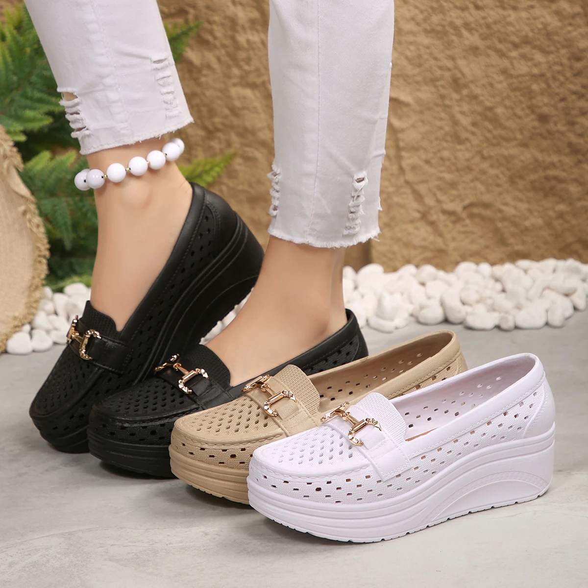 Spring Summer Hot-selling Comfortable Thick-soled Non-slip Sports Shoes for Women Fashion New Breathable Sexy Wedge Work Shoes