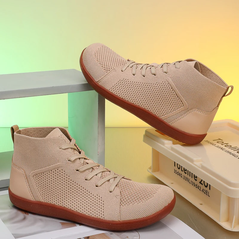 Mid-Top Barefoot Shoes Unisex Wide Toe Box Trail Running Sneakes Mens Womens Zero Drop Lace Up Outdoor Walking Non-Slip Boots