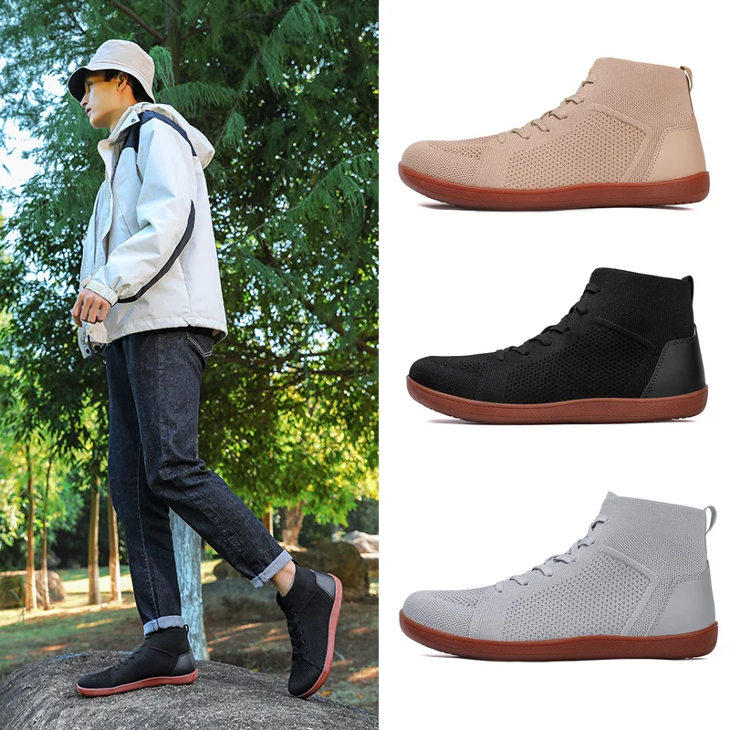 Mid-Top Barefoot Shoes Unisex Wide Toe Box Trail Running Sneakes Mens Womens Zero Drop Lace Up Outdoor Walking Non-Slip Boots