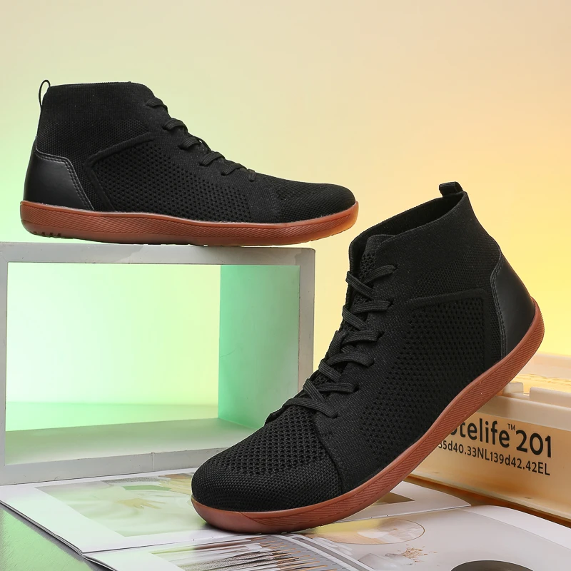 Mid-Top Barefoot Shoes Unisex Wide Toe Box Trail Running Sneakes Mens Womens Zero Drop Lace Up Outdoor Walking Non-Slip Boots