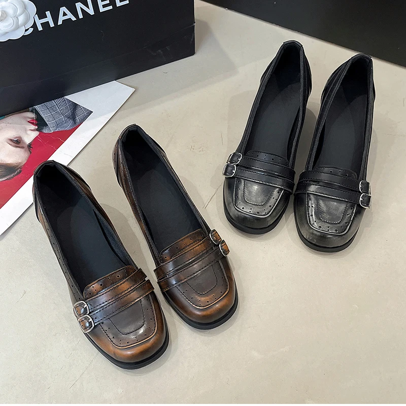 Vintage Thick Heel Women Mary Jane Shoes Ladies Concise Slip On Pumps Spring Autumn Women's Party Dress Shoes