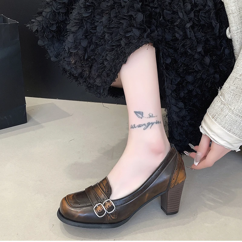 Vintage Thick Heel Women Mary Jane Shoes Ladies Concise Slip On Pumps Spring Autumn Women's Party Dress Shoes