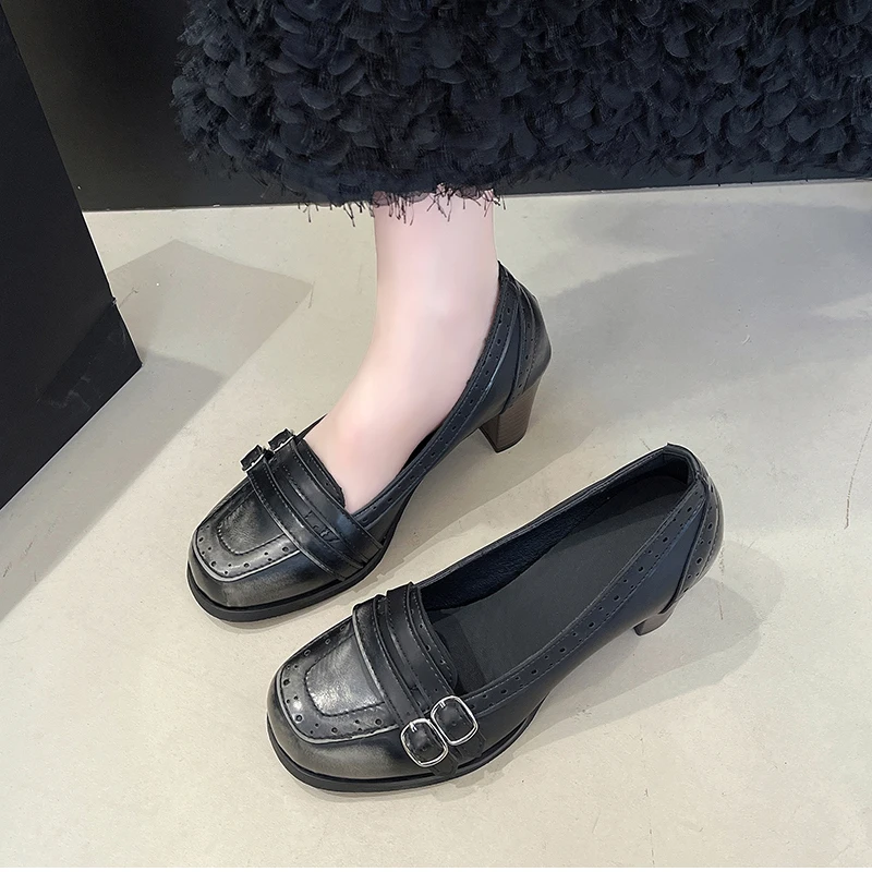 Vintage Thick Heel Women Mary Jane Shoes Ladies Concise Slip On Pumps Spring Autumn Women's Party Dress Shoes