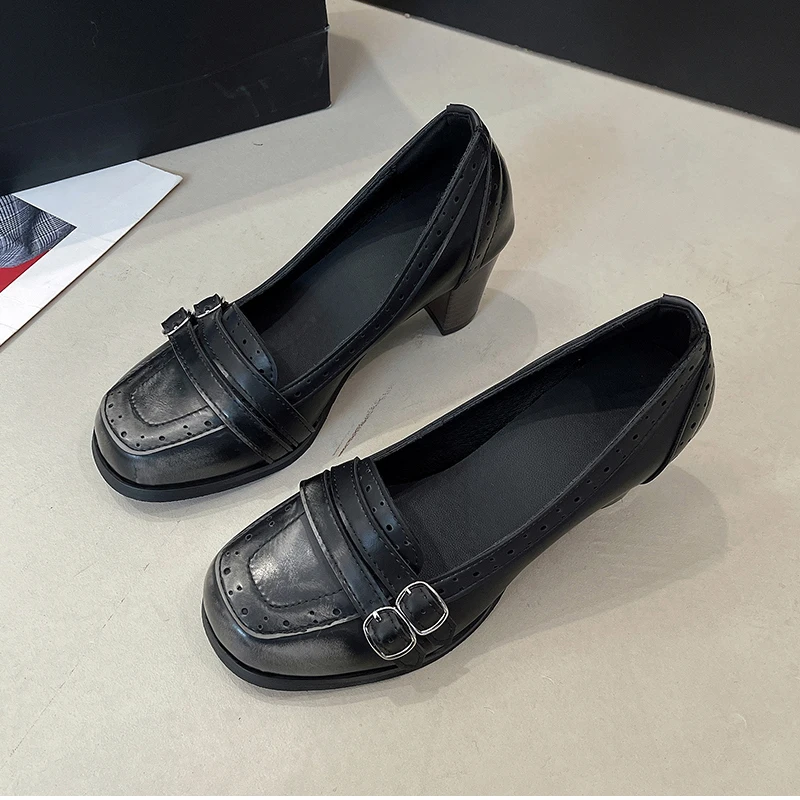 Vintage Thick Heel Women Mary Jane Shoes Ladies Concise Slip On Pumps Spring Autumn Women's Party Dress Shoes