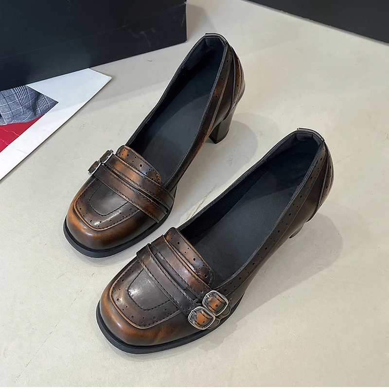 Vintage Thick Heel Women Mary Jane Shoes Ladies Concise Slip On Pumps Spring Autumn Women's Party Dress Shoes