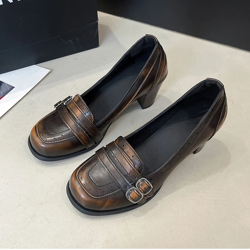 Vintage Thick Heel Women Mary Jane Shoes Ladies Concise Slip On Pumps Spring Autumn Women's Party Dress Shoes