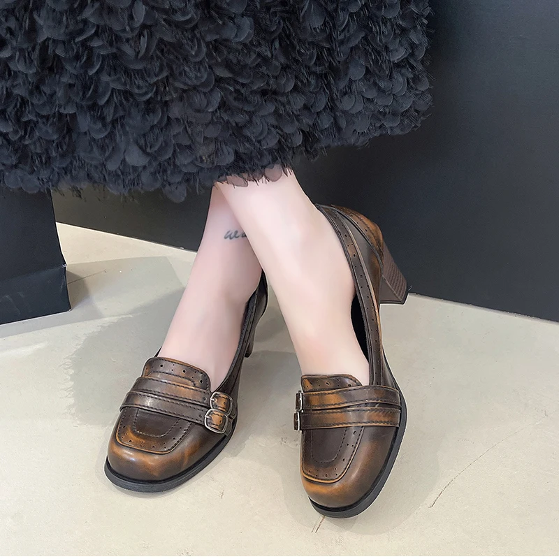 Vintage Thick Heel Women Mary Jane Shoes Ladies Concise Slip On Pumps Spring Autumn Women's Party Dress Shoes