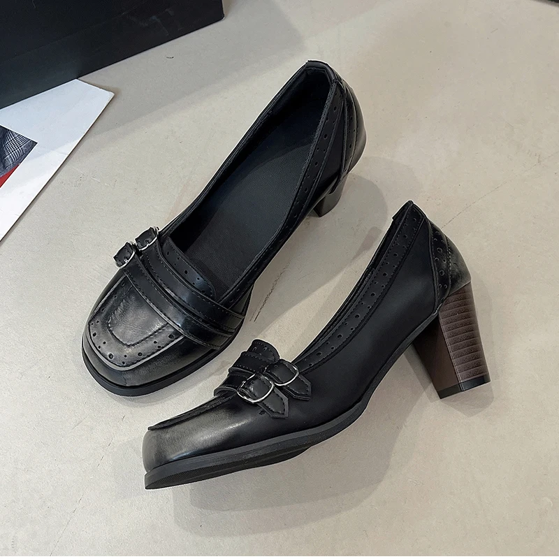 Vintage Thick Heel Women Mary Jane Shoes Ladies Concise Slip On Pumps Spring Autumn Women's Party Dress Shoes