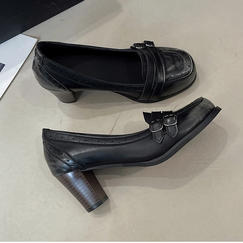 Vintage Thick Heel Women Mary Jane Shoes Ladies Concise Slip On Pumps Spring Autumn Women's Party Dress Shoes