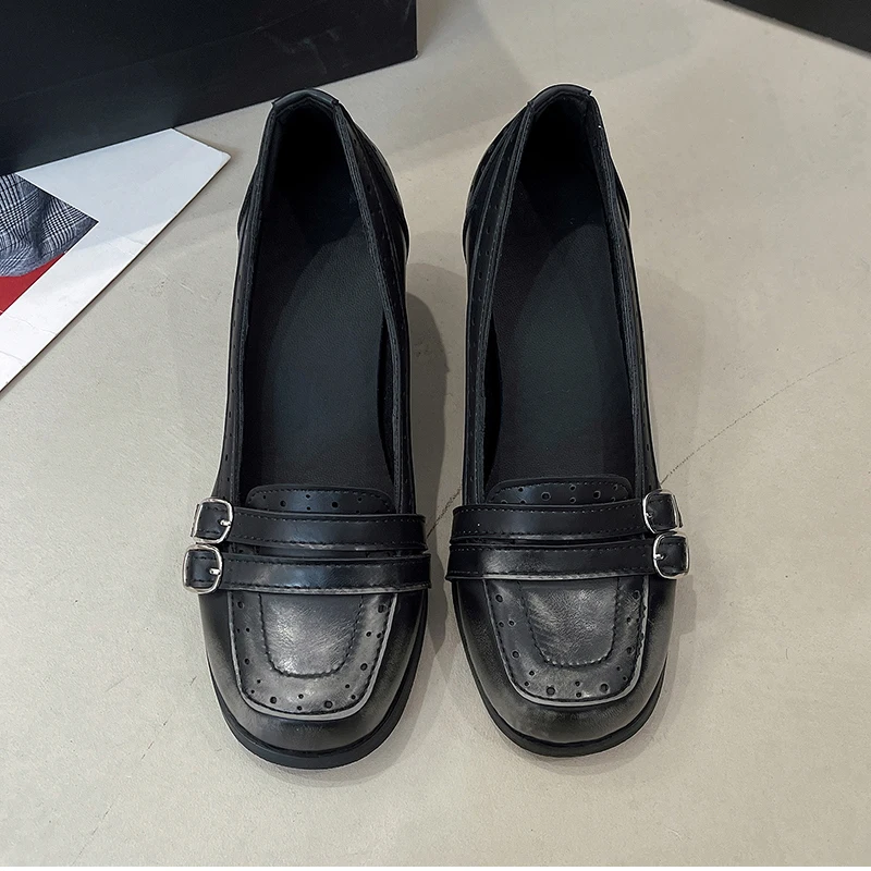 Vintage Thick Heel Women Mary Jane Shoes Ladies Concise Slip On Pumps Spring Autumn Women's Party Dress Shoes