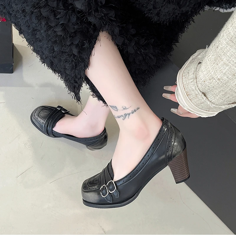 Vintage Thick Heel Women Mary Jane Shoes Ladies Concise Slip On Pumps Spring Autumn Women's Party Dress Shoes