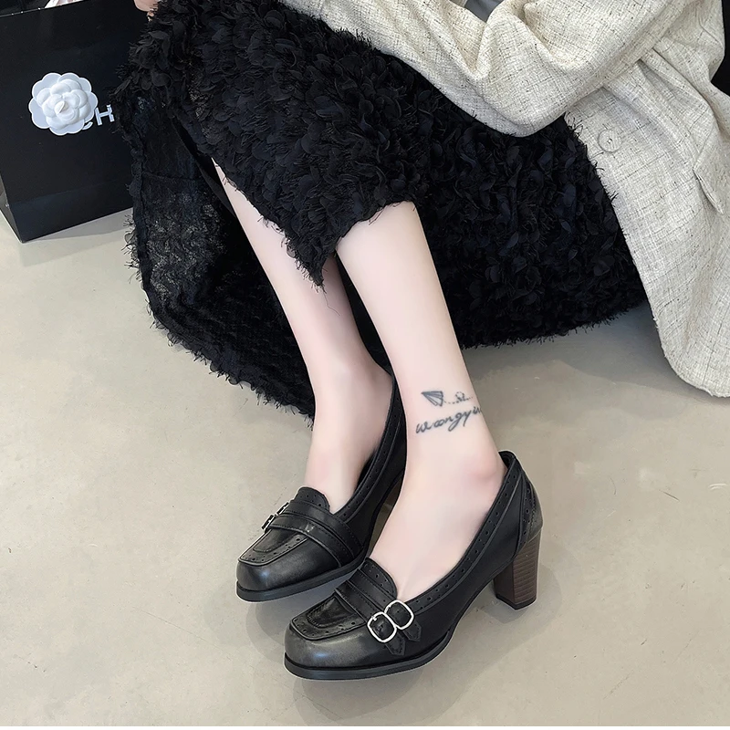 Vintage Thick Heel Women Mary Jane Shoes Ladies Concise Slip On Pumps Spring Autumn Women's Party Dress Shoes