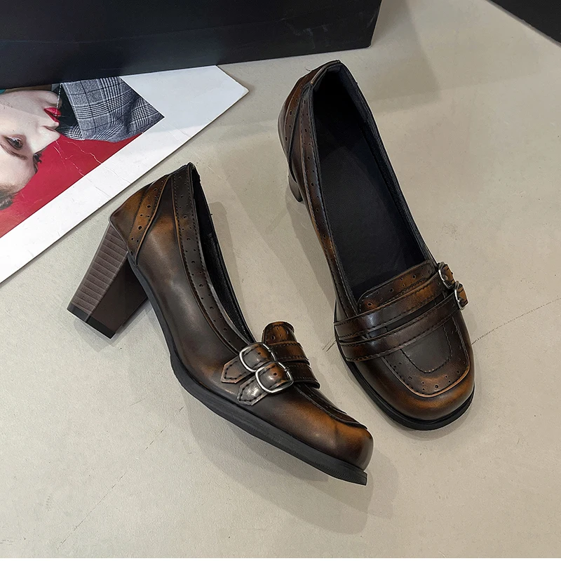 Vintage Thick Heel Women Mary Jane Shoes Ladies Concise Slip On Pumps Spring Autumn Women's Party Dress Shoes