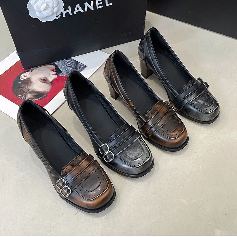 Vintage Thick Heel Women Mary Jane Shoes Ladies Concise Slip On Pumps Spring Autumn Women's Party Dress Shoes