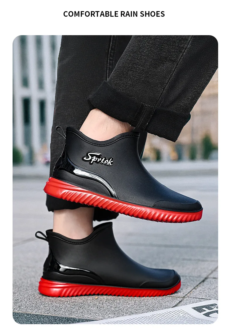 Fashionable Adult Short Rain Boots Waterproof Ankle Shoes Anti-Slip Durable Rubber Footwear For Men Women Suitable for Rainy Day