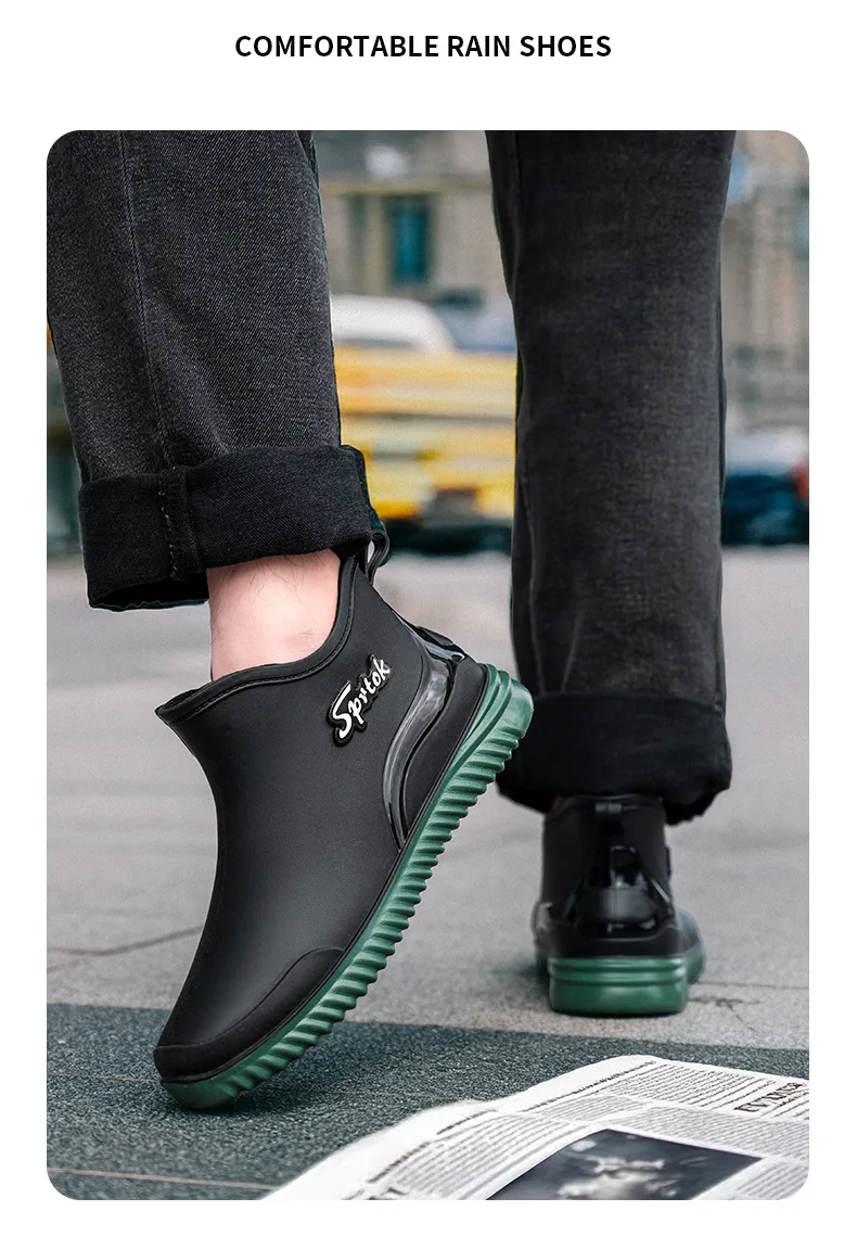 Fashionable Adult Short Rain Boots Waterproof Ankle Shoes Anti-Slip Durable Rubber Footwear For Men Women Suitable for Rainy Day