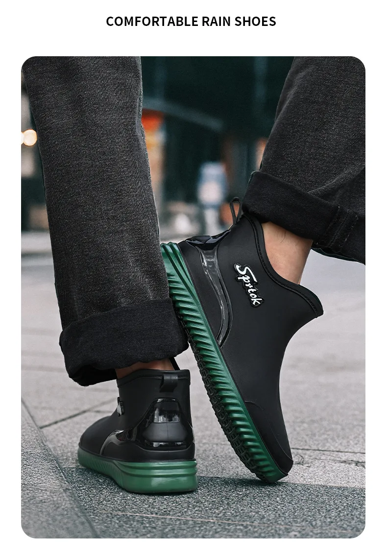Fashionable Adult Short Rain Boots Waterproof Ankle Shoes Anti-Slip Durable Rubber Footwear For Men Women Suitable for Rainy Day