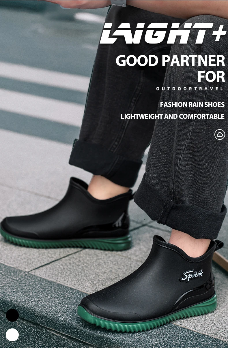 Fashionable Adult Short Rain Boots Waterproof Ankle Shoes Anti-Slip Durable Rubber Footwear For Men Women Suitable for Rainy Day