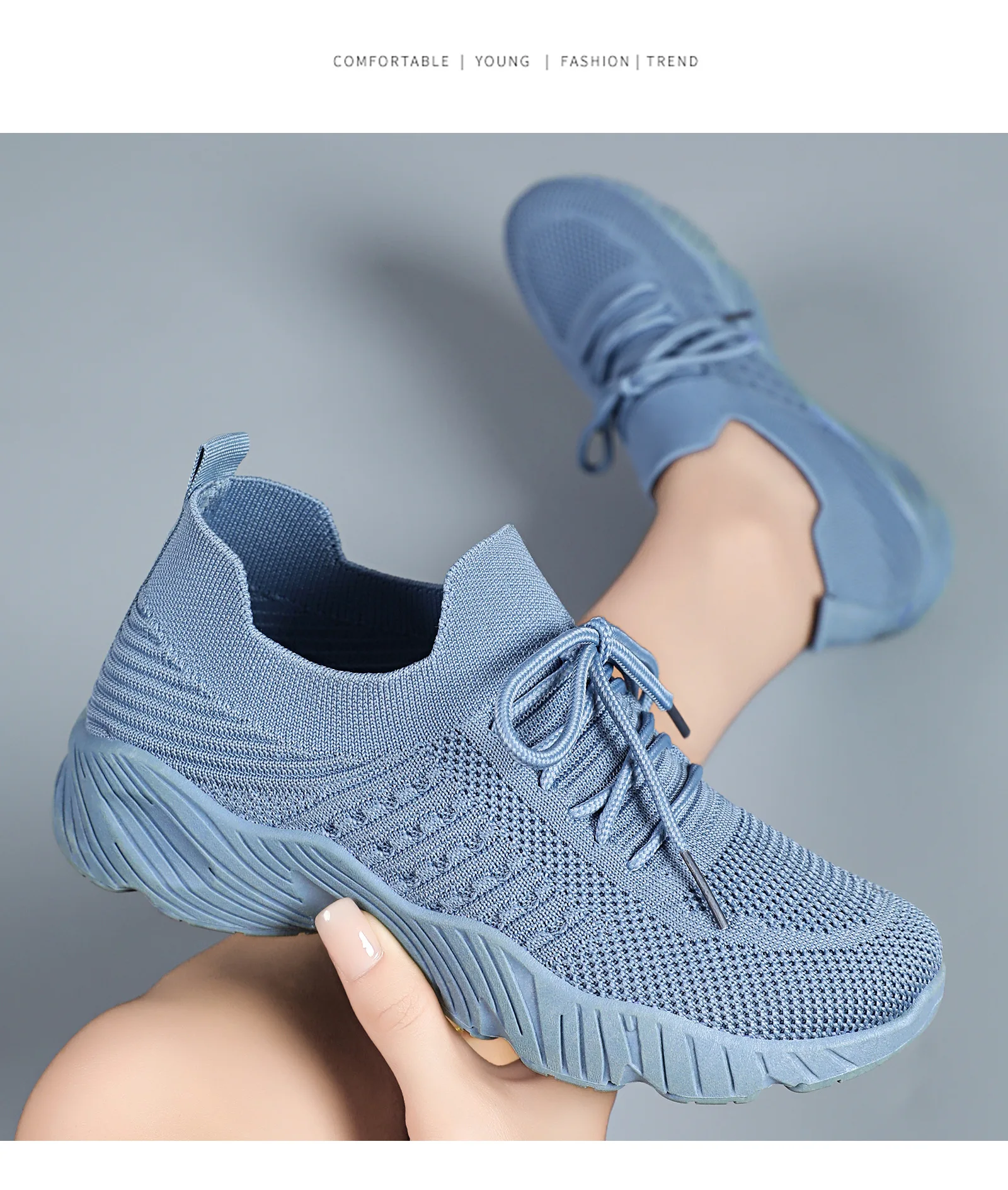 Women Breathable Flying Weave Sneakers Lightweight Soft Sole Elderly Mom Walking Shoes Summer Mesh Non Slip Casual Sports Shoes