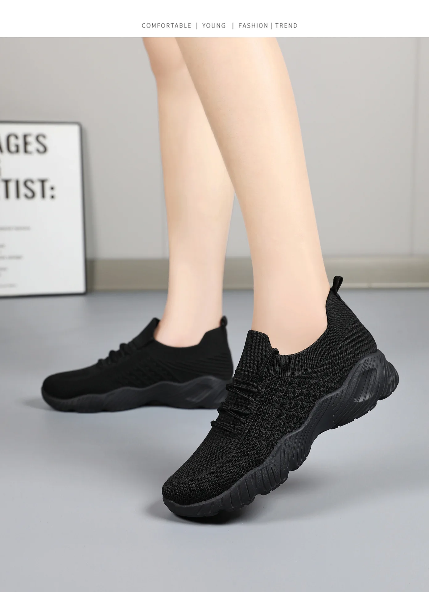 Women Breathable Flying Weave Sneakers Lightweight Soft Sole Elderly Mom Walking Shoes Summer Mesh Non Slip Casual Sports Shoes
