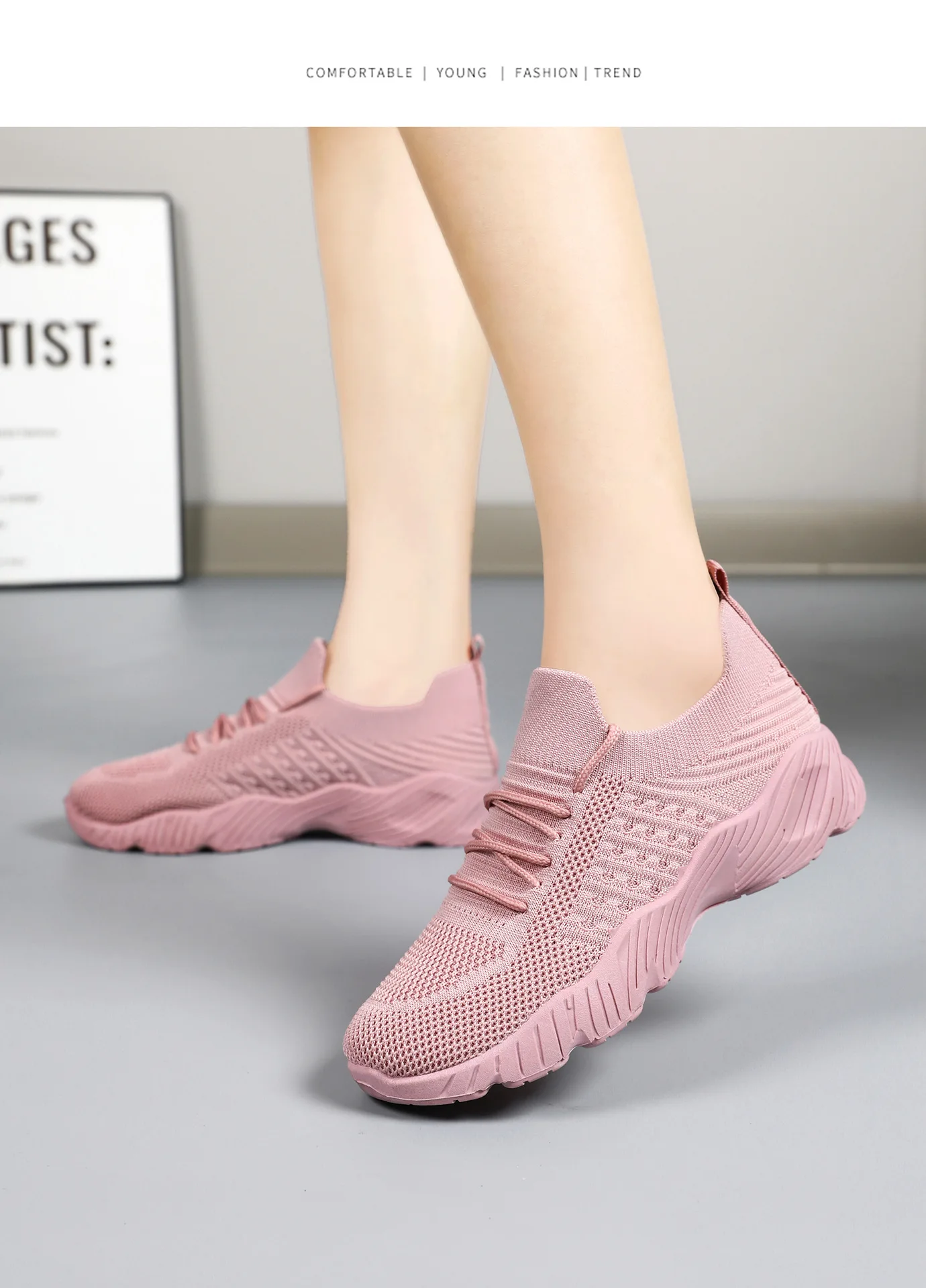 Women Breathable Flying Weave Sneakers Lightweight Soft Sole Elderly Mom Walking Shoes Summer Mesh Non Slip Casual Sports Shoes