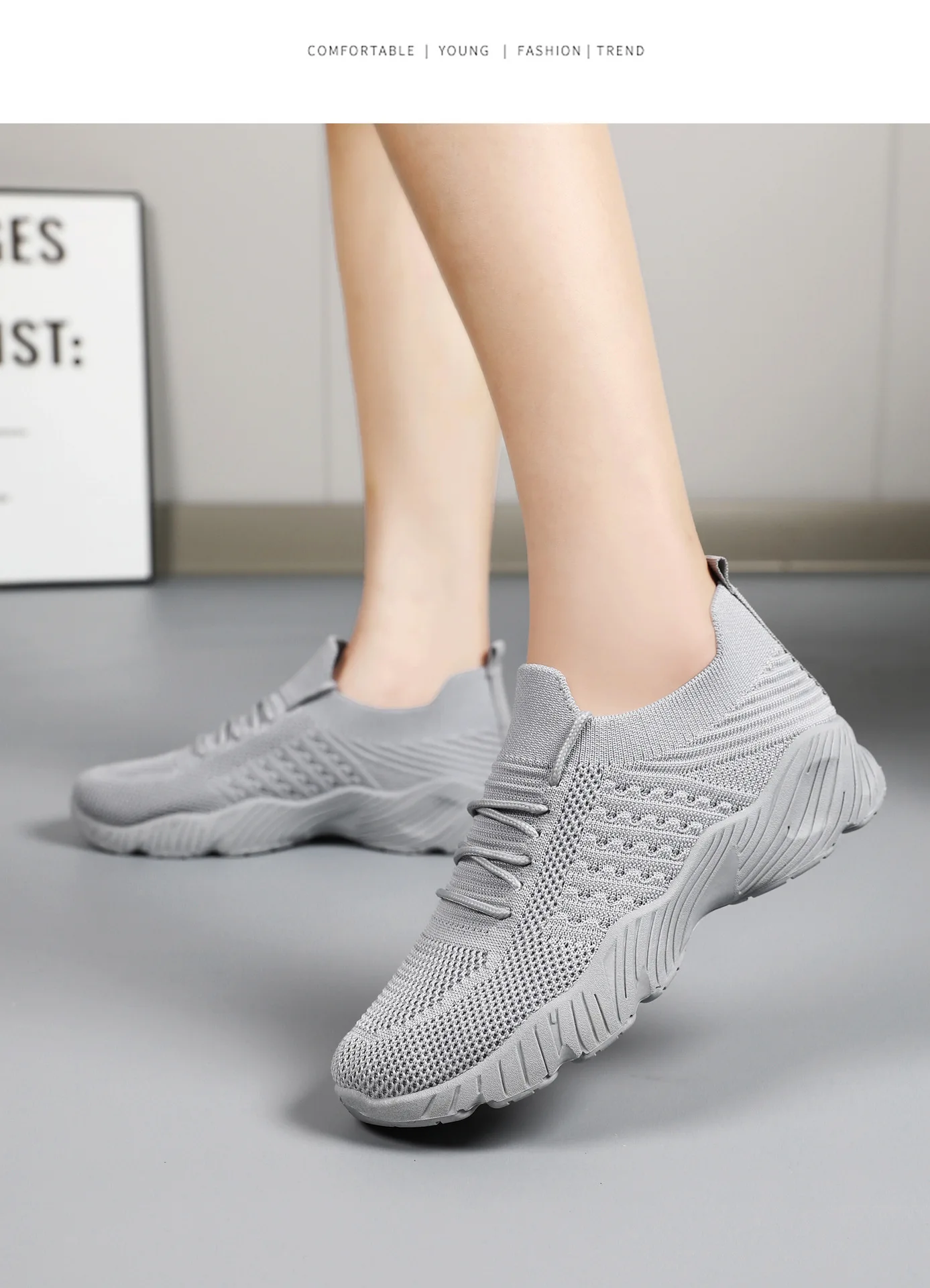 Women Breathable Flying Weave Sneakers Lightweight Soft Sole Elderly Mom Walking Shoes Summer Mesh Non Slip Casual Sports Shoes