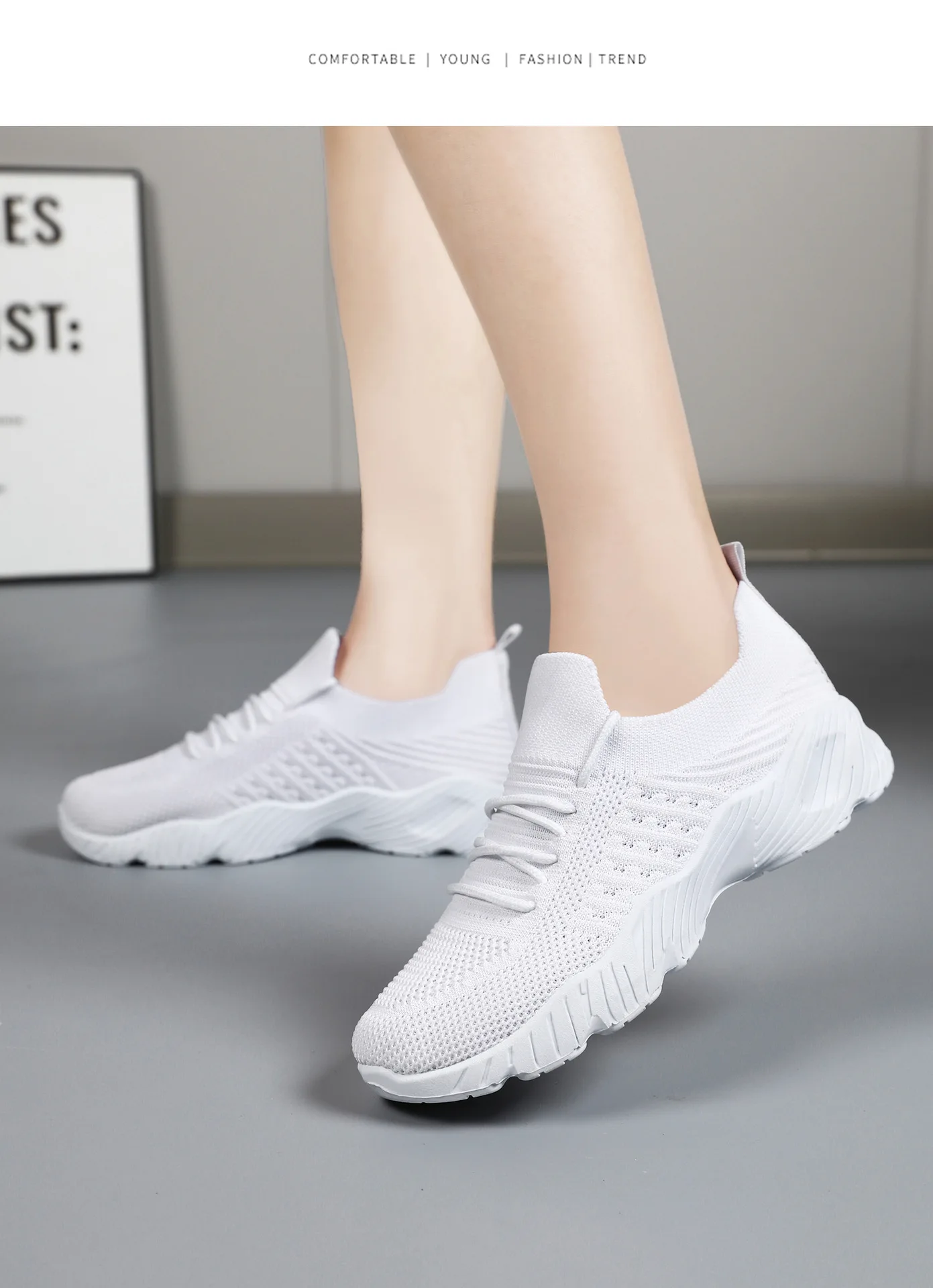Women Breathable Flying Weave Sneakers Lightweight Soft Sole Elderly Mom Walking Shoes Summer Mesh Non Slip Casual Sports Shoes