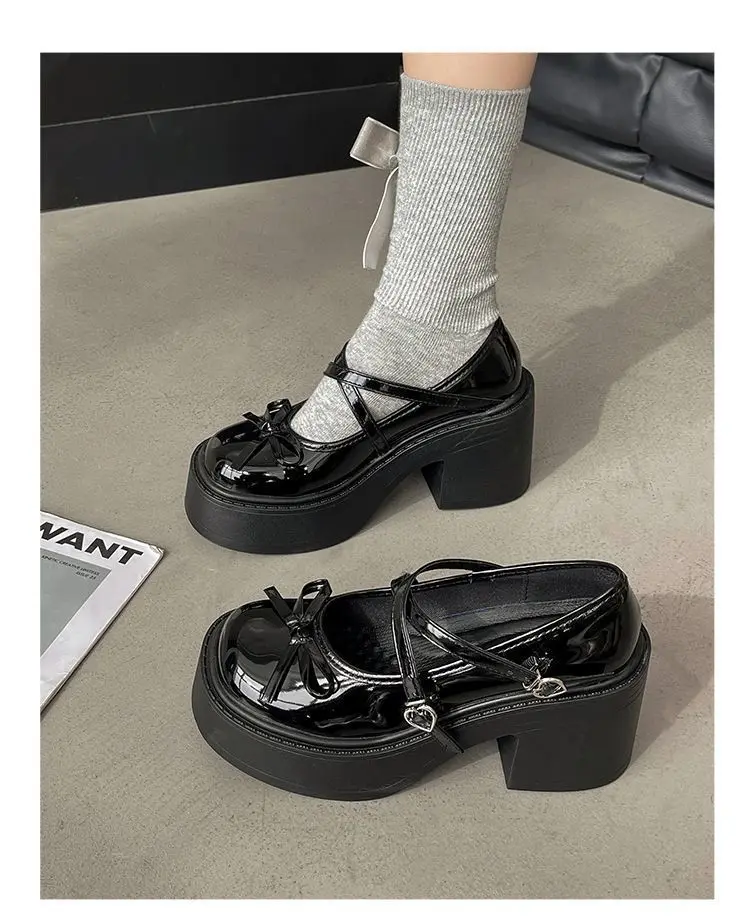 Women's Spring Round Toe Pumps Chunky Heel Mary Janes Shoes Platform Shoes for Women Dress Students Women's Lolita Heeled Shoes