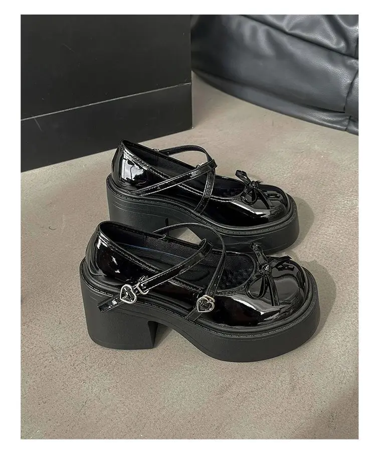 Women's Spring Round Toe Pumps Chunky Heel Mary Janes Shoes Platform Shoes for Women Dress Students Women's Lolita Heeled Shoes