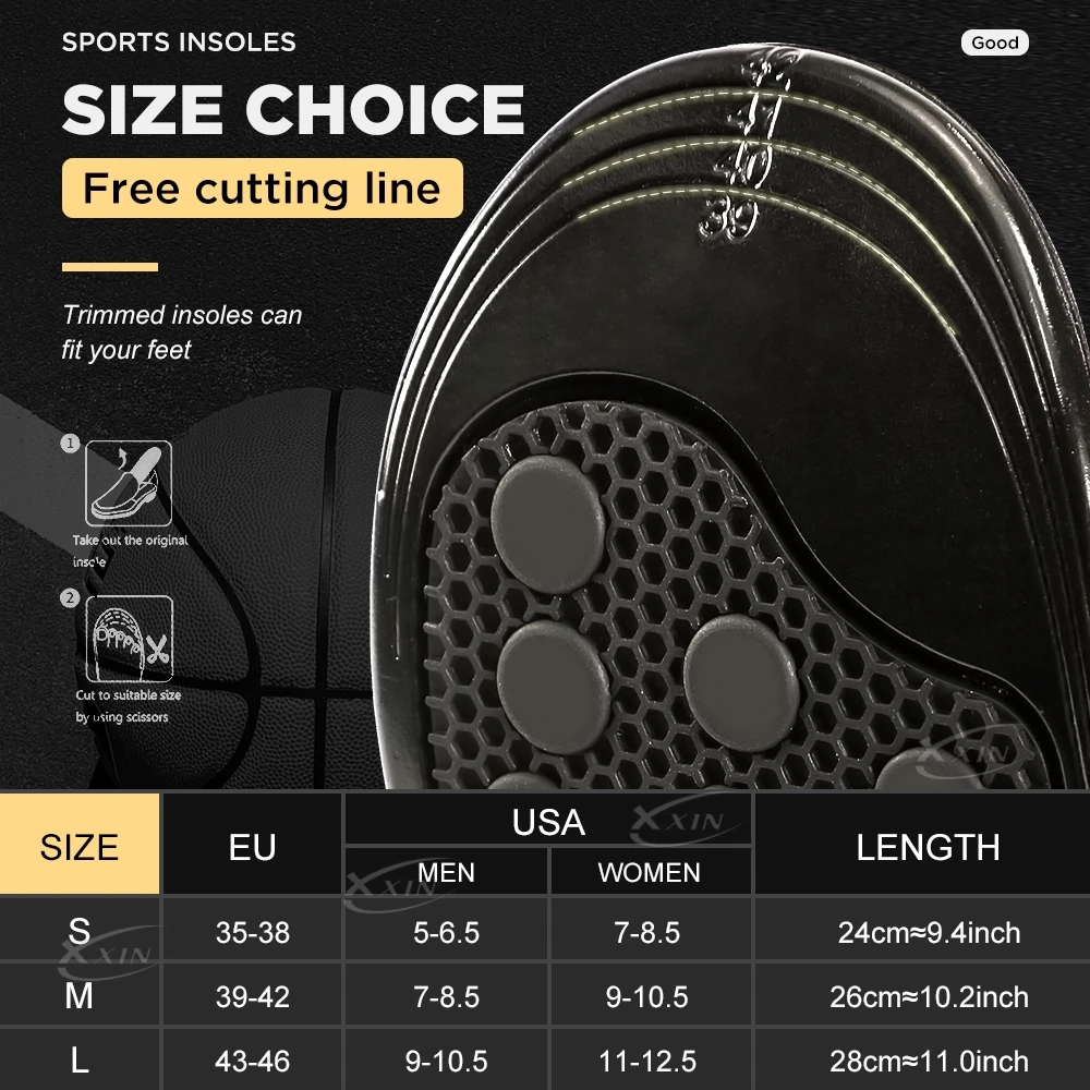 【Xxin】Spring Silicone Gel Shoe Insole Pad Elastic Sport Shoes Cushioning Insoles For Basketball Size35-46