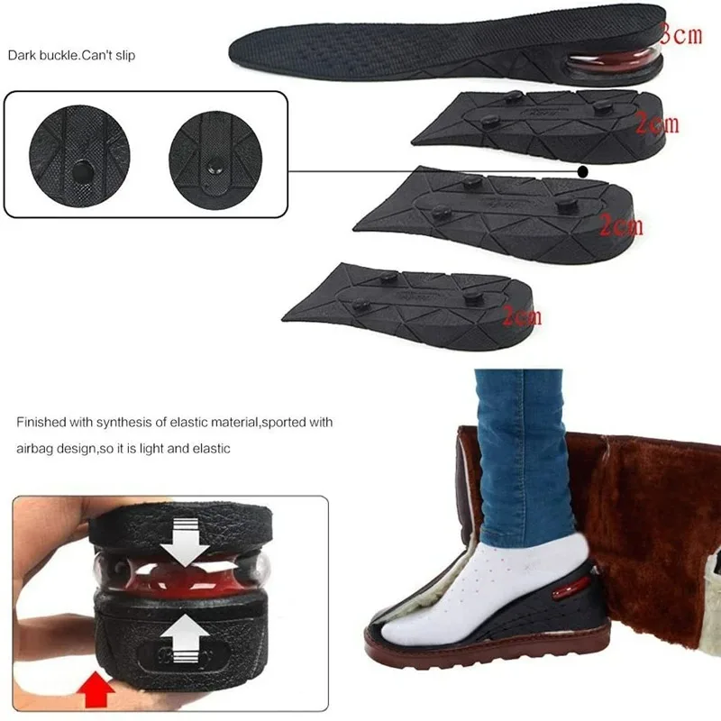 Multi-Level Height Lift Insoles, 3-9cm Air Cushion Shock Absorbing Inserts, Invisible Elevator Pads for Men & Women 1Pair/2Pairs