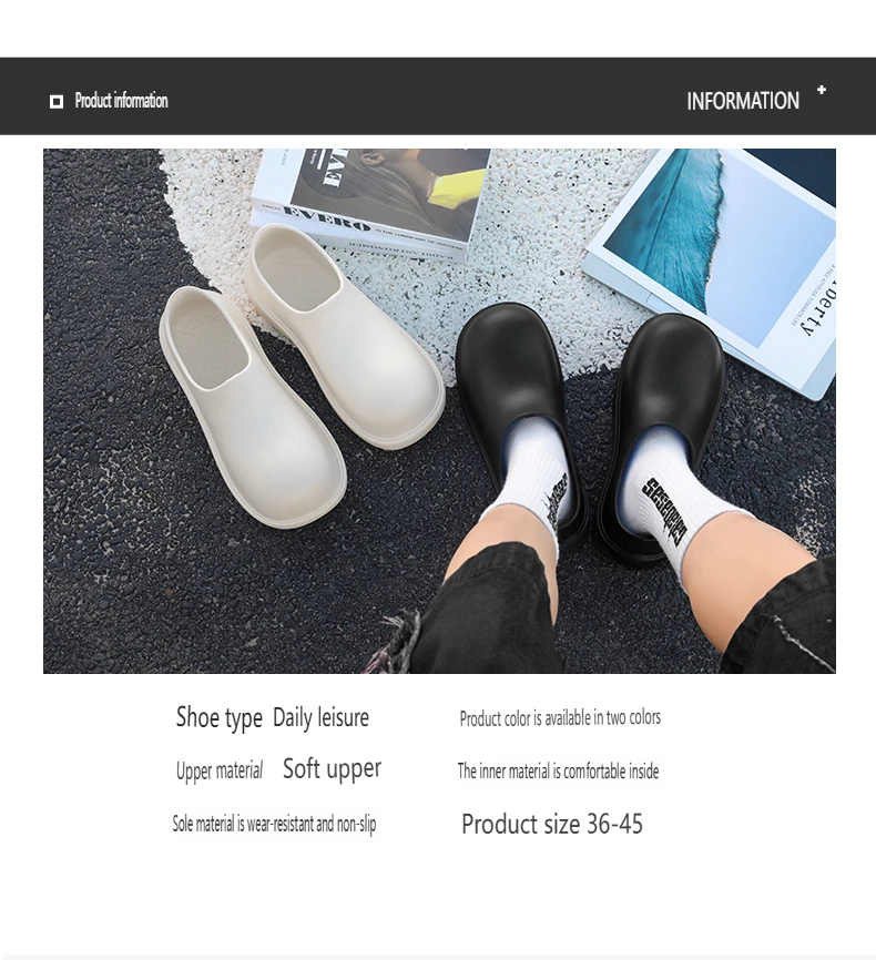 EVA New Slip-On Chef Shoes Men and Women General Casual Big Head Shoes lightweight Thick Soles All Wear Rain Shoes
