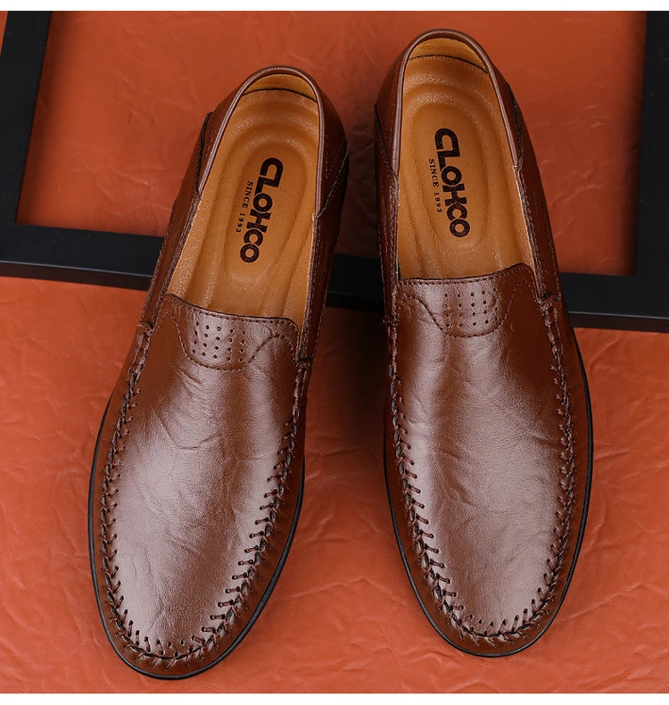 CLOHOO Men's Business Casual Shoes Leather Stitching Comfortable Breathable Rubber Bottom Second Layer Cowhide