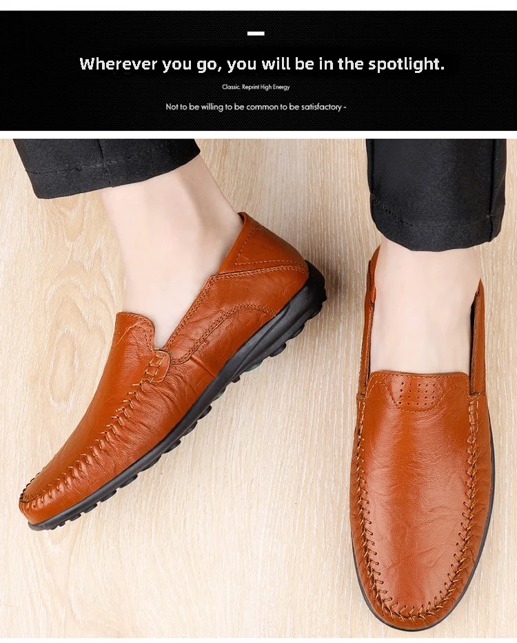 CLOHOO Men's Business Casual Shoes Leather Stitching Comfortable Breathable Rubber Bottom Second Layer Cowhide