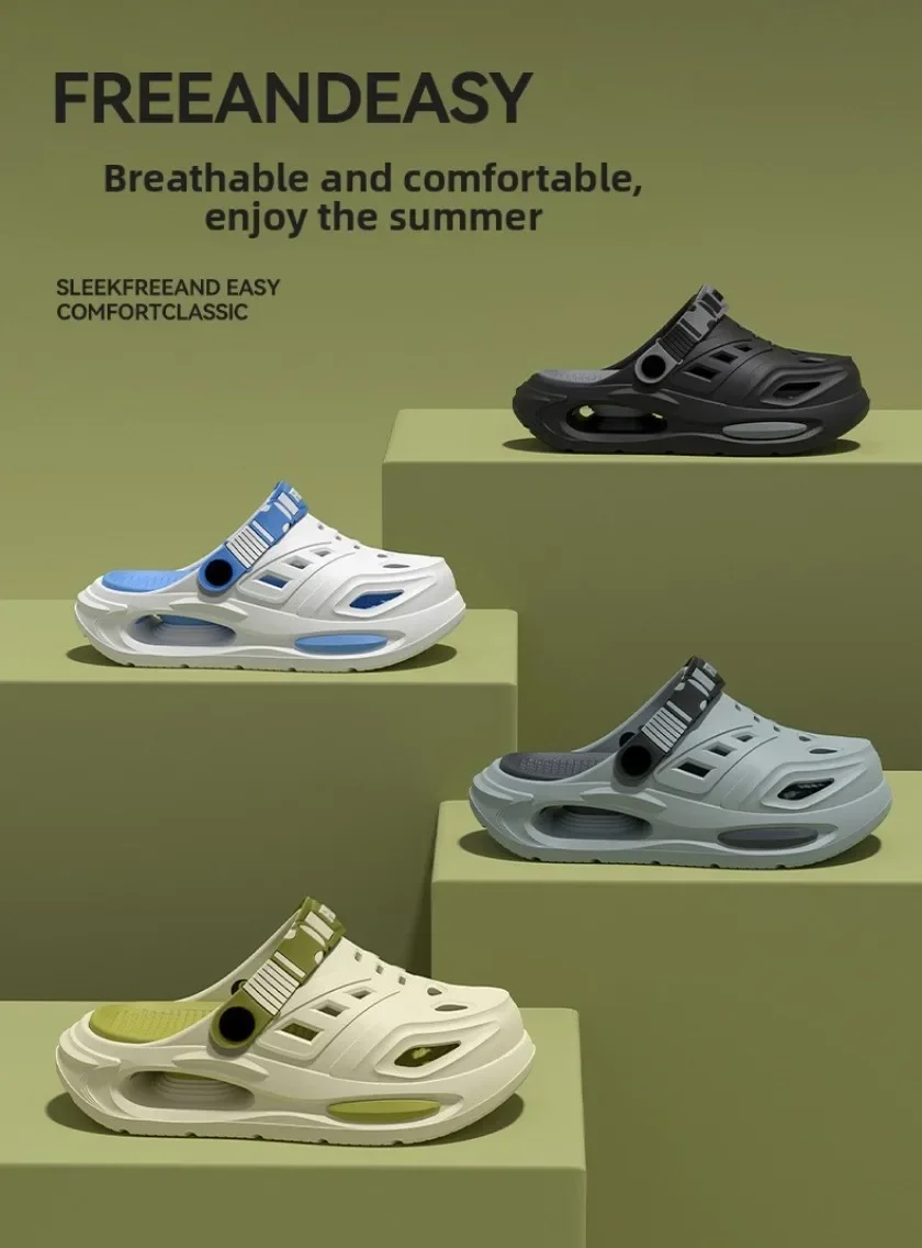 Men's Clogs Shoes Lightweight EVA Slippers Summer New Style, Non Slip Thick Sole Foot Arch Support, Outdoor Driving Cool Shoes