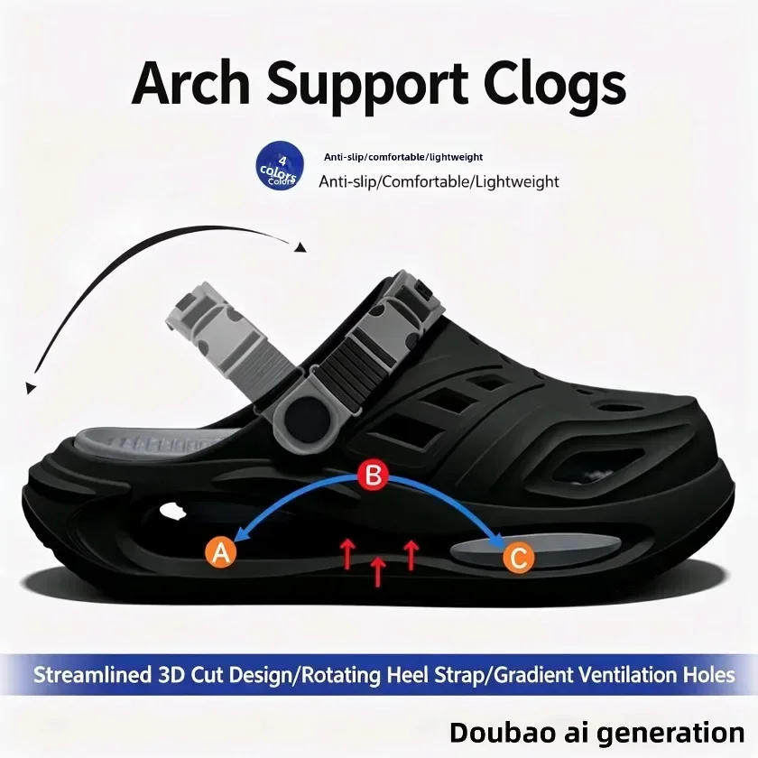 Men's Clogs Shoes Lightweight EVA Slippers Summer New Style, Non Slip Thick Sole Foot Arch Support, Outdoor Driving Cool Shoes