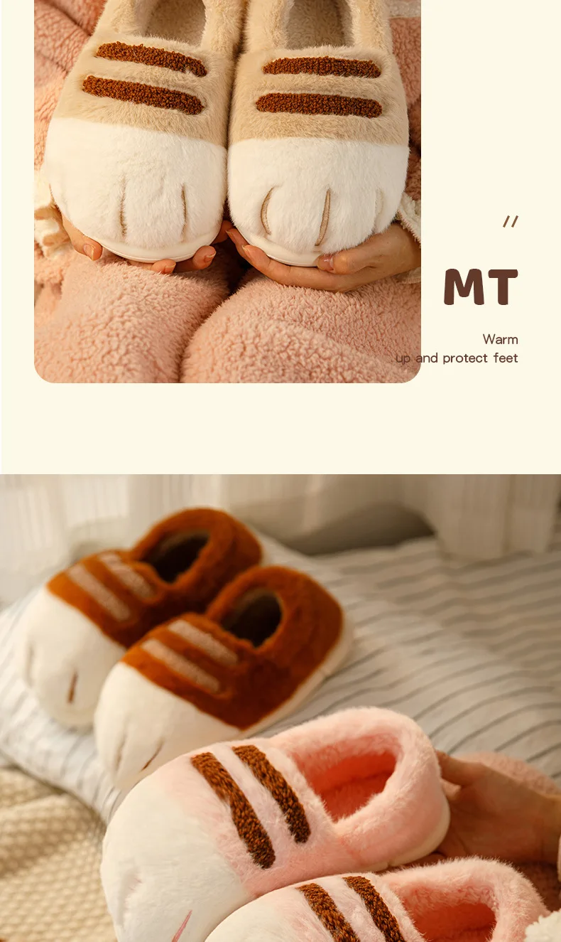 Winter Warm Women Home Slipper Fuzzy Cat Tiger Paw Claw Fur Plush Indoor Lazy Man Thermal Furry House Shoe Funny Flat Flip Flop