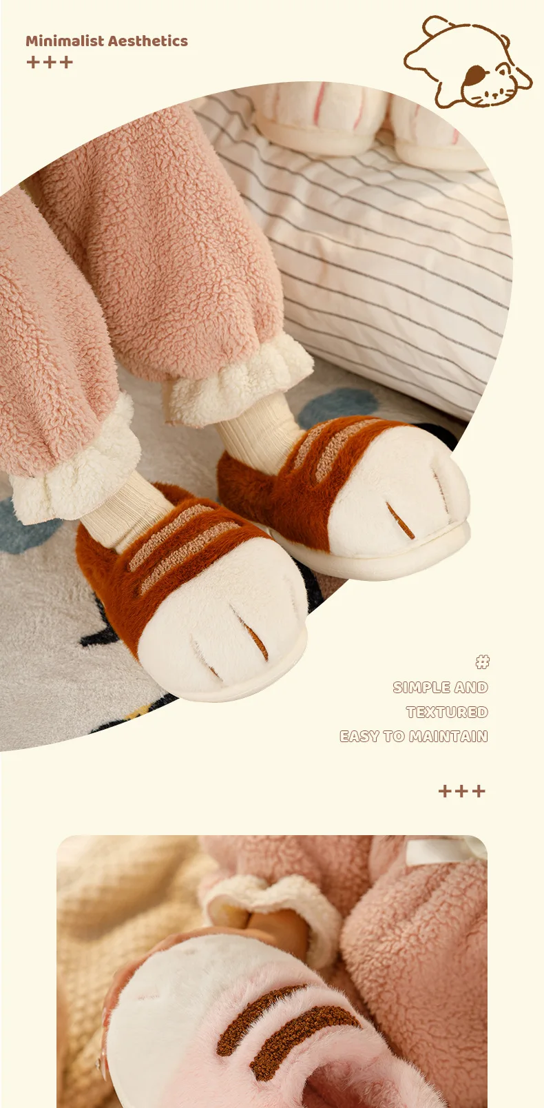 Winter Warm Women Home Slipper Fuzzy Cat Tiger Paw Claw Fur Plush Indoor Lazy Man Thermal Furry House Shoe Funny Flat Flip Flop
