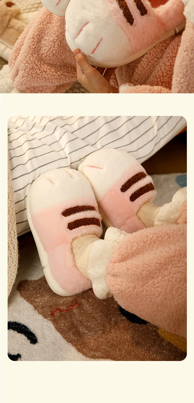 Winter Warm Women Home Slipper Fuzzy Cat Tiger Paw Claw Fur Plush Indoor Lazy Man Thermal Furry House Shoe Funny Flat Flip Flop
