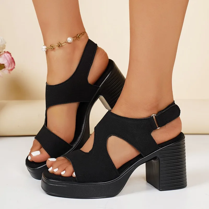 High Heeled Sandals Women's 2025 Summer Thick Heeled Platform Sandals Women's Fishmouth One-Word Buckle One-Word Gladiator Shoes