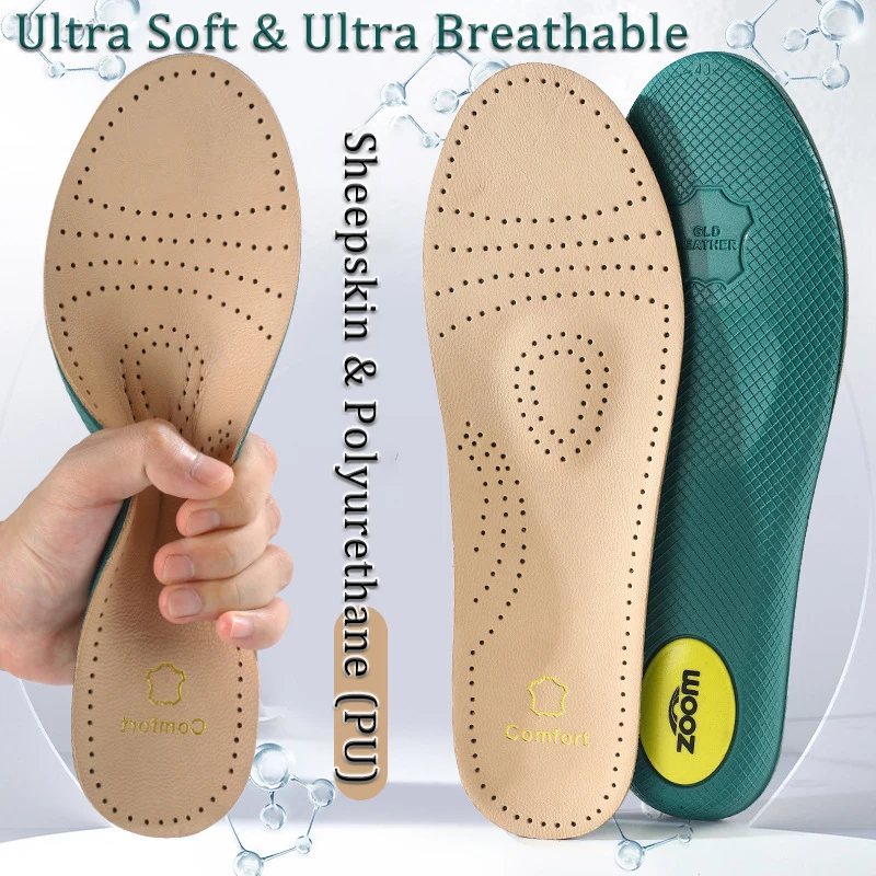 1pair Sheepskin Insoles Genuine Leather Odor-Free Sweat Absorption, High Rebound Cushion Inserts for Men Women Shock Absorption