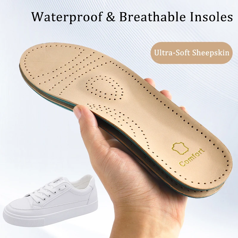 1pair Sheepskin Insoles Genuine Leather Odor-Free Sweat Absorption, High Rebound Cushion Inserts for Men Women Shock Absorption