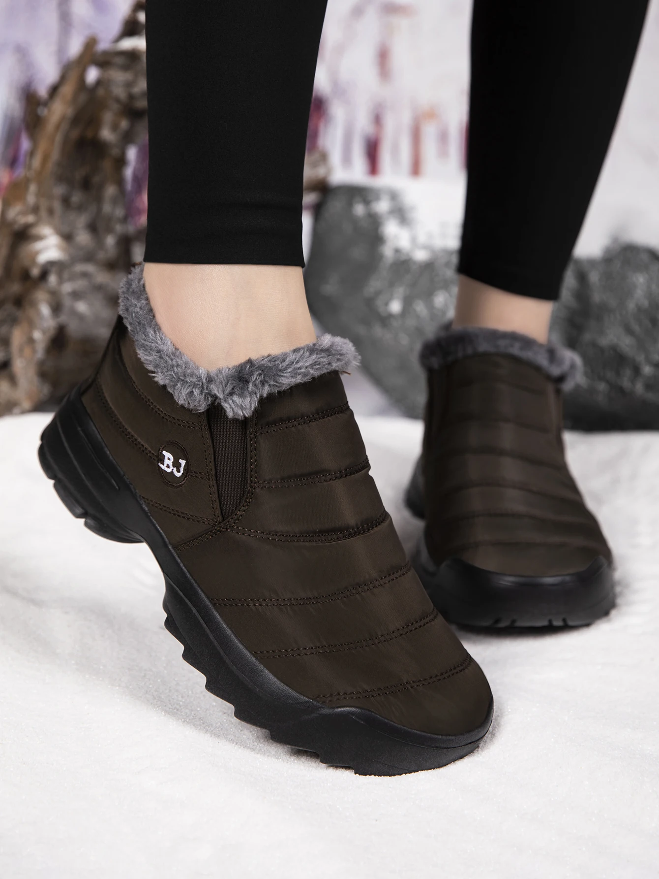 Men's snow boots, winter warm shoes, fuzzy-lined windproof hiking boots, winter insulated shoes, fuzzy-lined windproof hiking boots