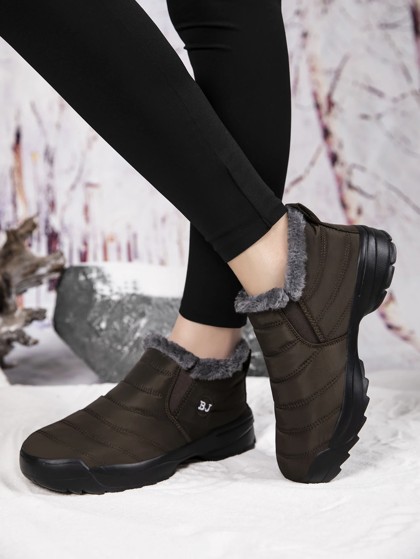 Men's snow boots, winter warm shoes, fuzzy-lined windproof hiking boots, winter insulated shoes, fuzzy-lined windproof hiking boots