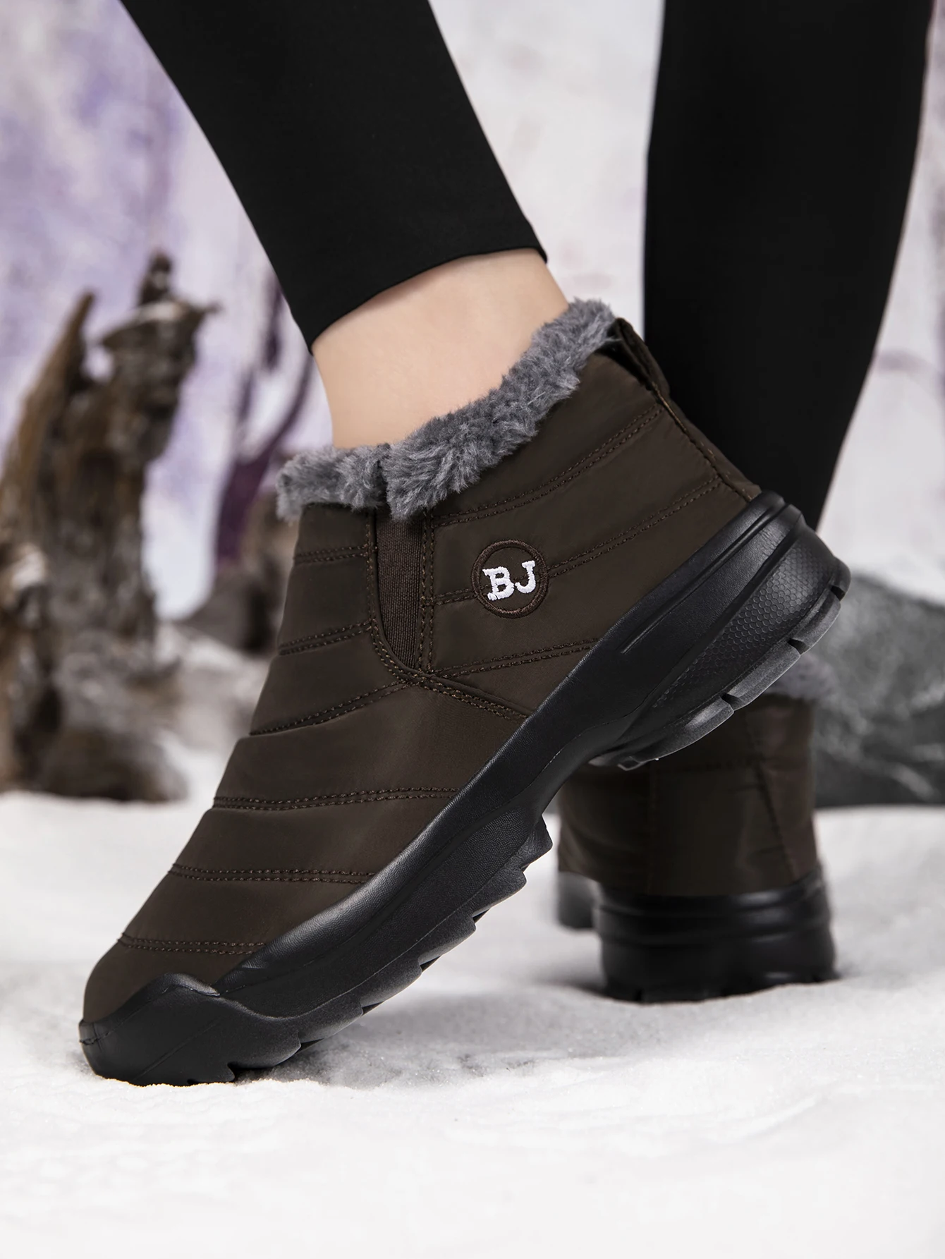Men's snow boots, winter warm shoes, fuzzy-lined windproof hiking boots, winter insulated shoes, fuzzy-lined windproof hiking boots