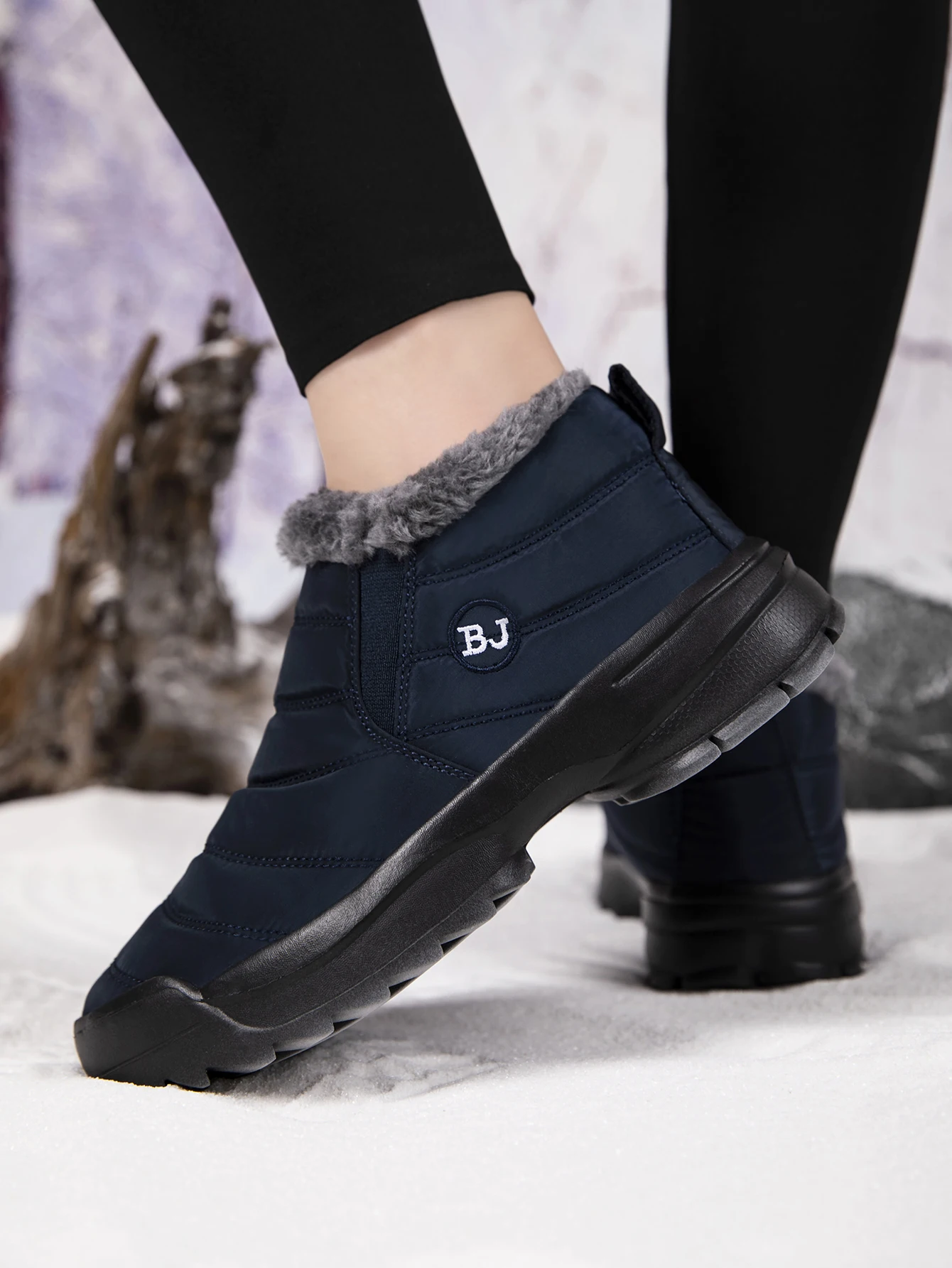 Men's snow boots, winter warm shoes, fuzzy-lined windproof hiking boots, winter insulated shoes, fuzzy-lined windproof hiking boots